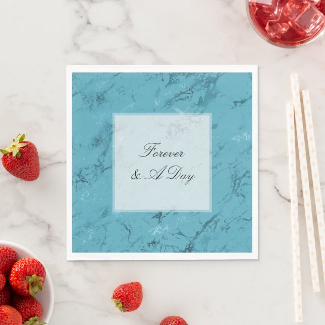 Romantic Aqua Blue Marble Wedding Napkins (Insitu)
