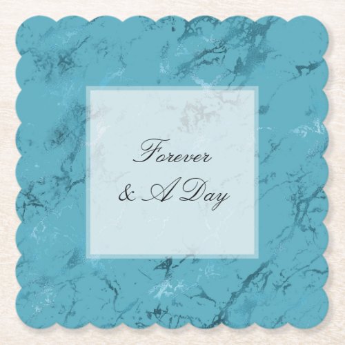 Romantic Aqua Blue Marble Wedding Paper Coaster