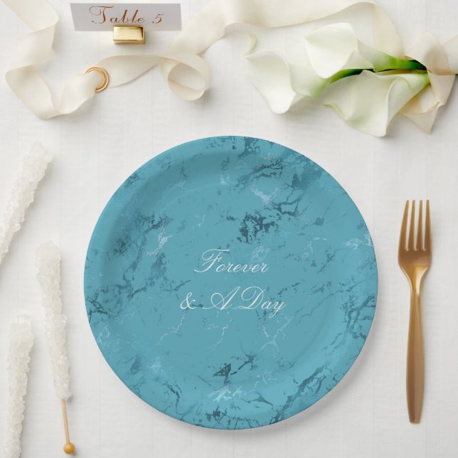 Romantic Aqua Blue Marble Wedding Paper Plates (Wedding)
