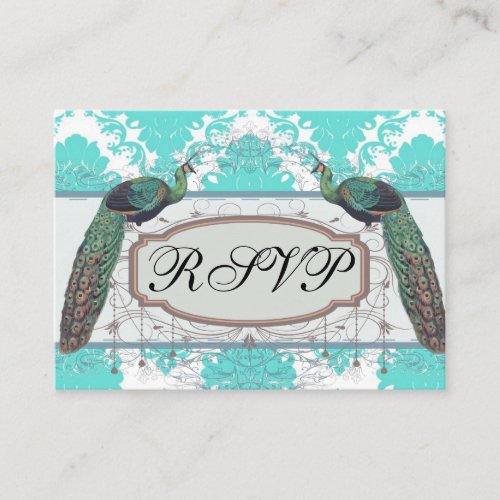romantic aqua blue white damask design business card templates
