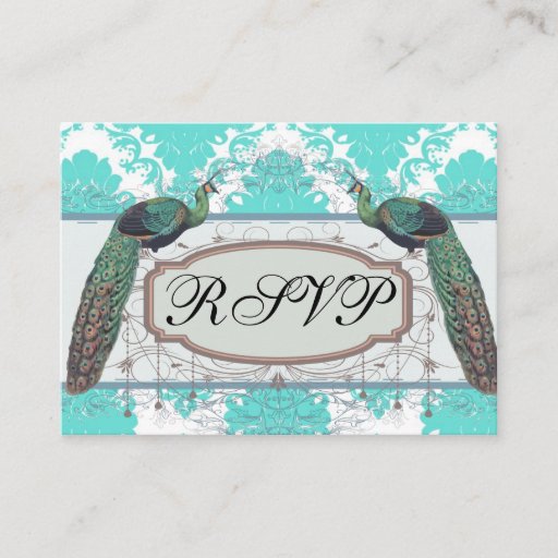 Customizable romantic aqua blue white damask design business card templates