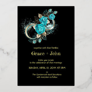 Romantic Aqua Floral Design Foil Invitation