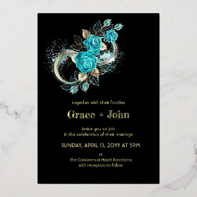 Romantic Aqua Floral Design Foil Invitation (Front)