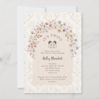 Romantic Arch Floral Twins Baby Shower LPM26 Note Card