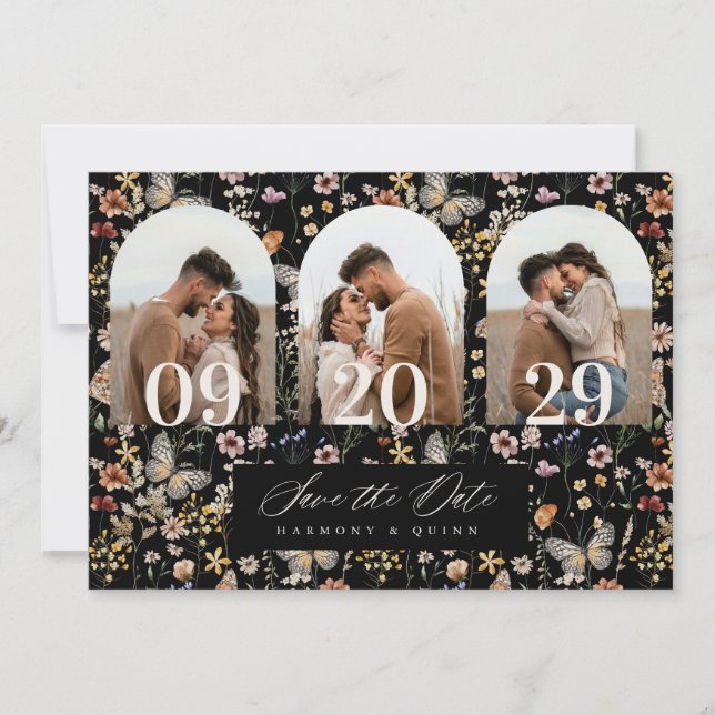 Romantic Arch Wildflower Save the Date Photo Card (Front)