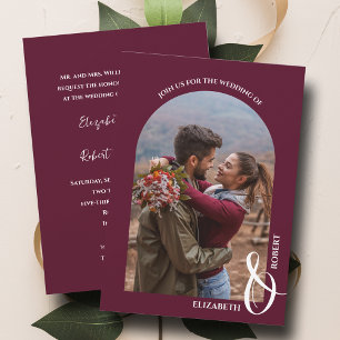 Romantic Arched Photo Burgundy Wedding Invitation