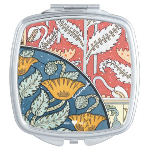 Romantic Art Deco Vintage Coral Yellow Aqua Floral Vanity Mirror