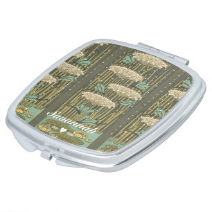 Romantic Art Deco Vintage Lily Pads and Dragonfly Vanity Mirror