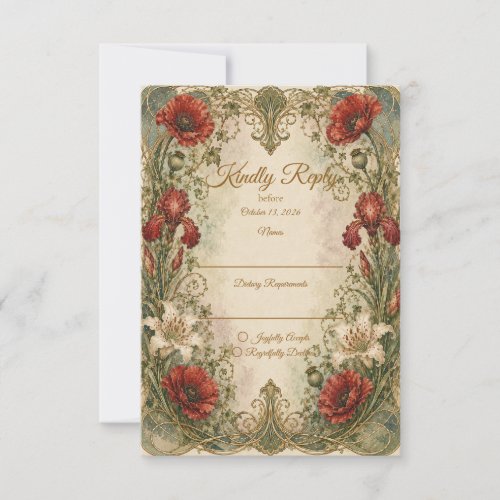 Romantic Art Nouveau Floral Elegance Wedding RSVP Card