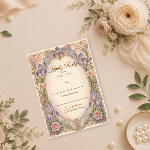 Romantic Art Nouveau Iris Wedding RSVP Card