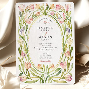 Romantic Art Nouveau Magnolia Watercolor Wedding Invitation