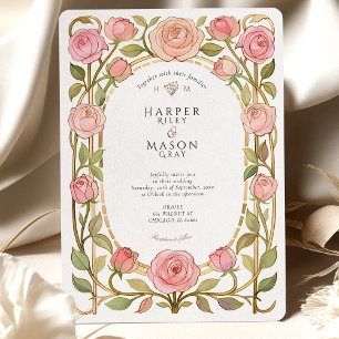 Romantic Art Nouveau Pink Roses Wedding Invitation