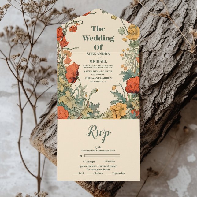 Romantic Art Nouveau Wedding All In One Invitation (Creator Uploaded)