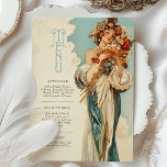 Romantic Art Nouveau Wedding Menu Card<br><div class="desc">Bring timeless elegance to your wedding reception with this exquisite Art Nouveau-inspired menu card. The design features a captivating woman adorned with vibrant florals, reminiscent of an enchanting garden against a sky-blue background. Her flowing white and blue gown complements the soft clouds, creating a dreamy, vintage atmosphere. With rich accents...</div>