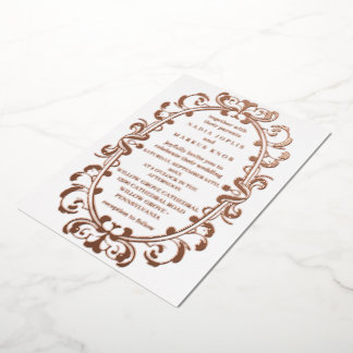 romantic art nouveau wedding rose foil invitation