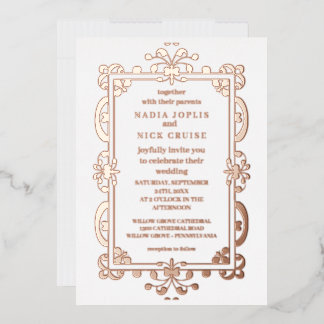 romantic art nouveau wedding rose gold  foil invit invitation