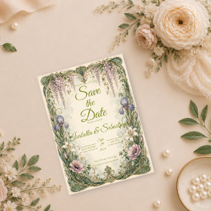 Romantic Art Nouveau Wisteria Garden Wedding Save The Date