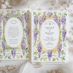 Romantic Art Nouveau Wisteria Gold Wedding Invitation