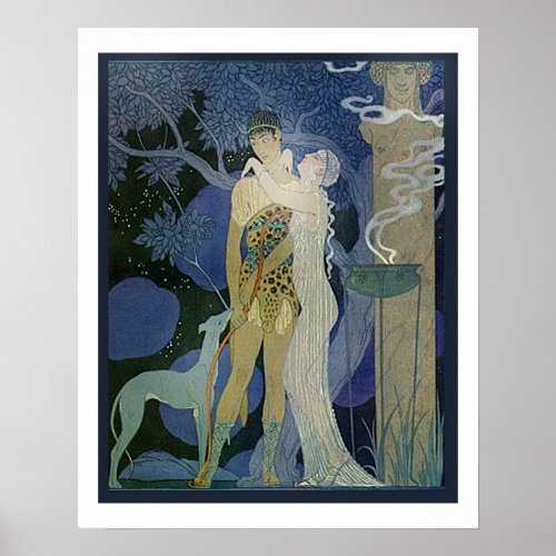 Romantic Art Noveau Couple With Greyhound Poster
