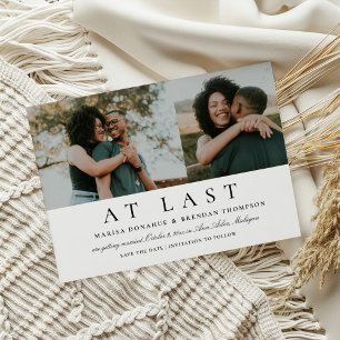 Romantic At Last Two Photo Black White Wedding Save The Date