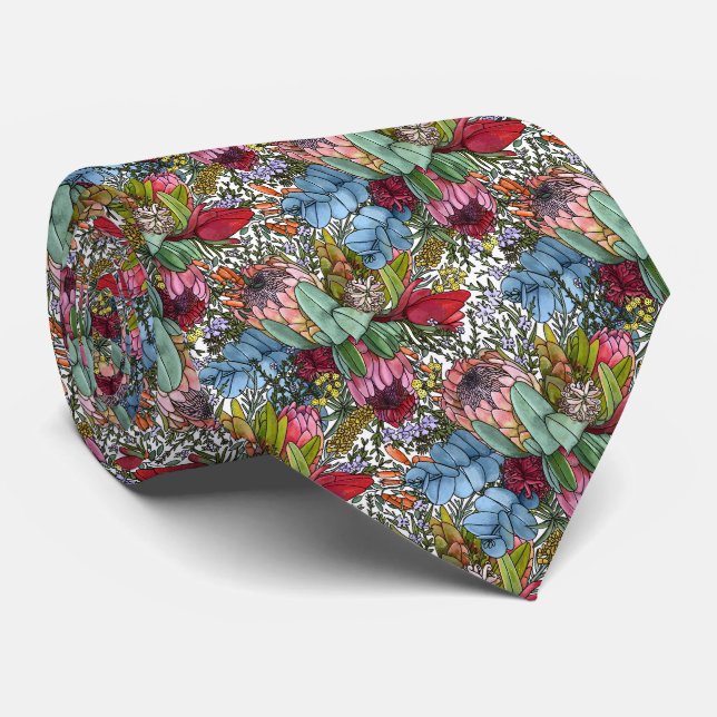 Romantic Australian Summer Flowers Neck Tie (Rolled)