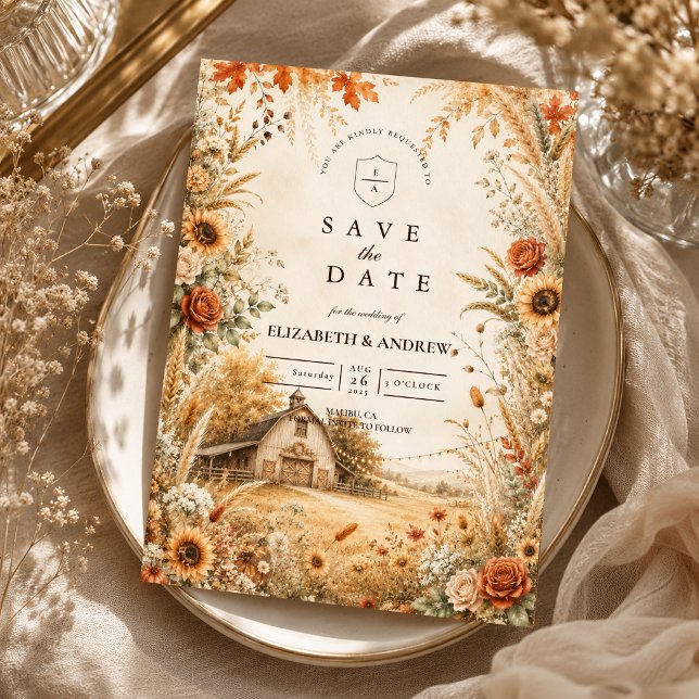 Romantic Autumn Barn Wedding Save The Date (Creator Uploaded)