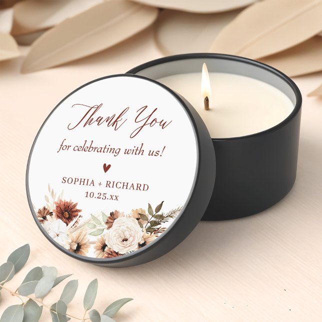 Romantic Autumn Boho Floral Wedding Thank You Mini Candle Favors (Creator Uploaded)