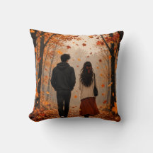Romantic Autumn Couple In Golden Forest Pillow