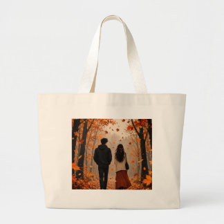 Romantic Autumn Couple Tote Bag | Cozy Fall Leaves