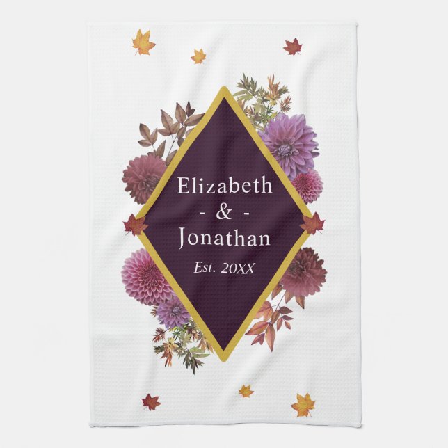 Romantic Autumn Dahlia Kitchen Towel (Vertical)