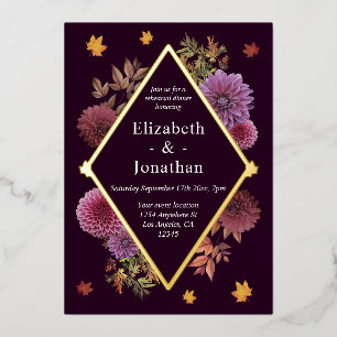 Romantic Autumn Dahlia Rehearsal Dinner Foil Invitation