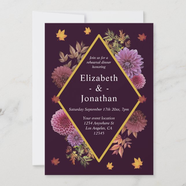 Romantic Autumn Dahlia Rehearsal Dinner Invitation (Front)