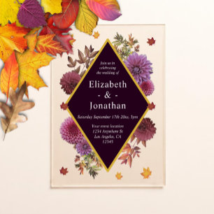 Romantic Autumn Dahlia Wedding Acrylic Invitations