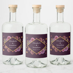 Romantic Autumn Dahlia Wedding Liquor Bottle Label