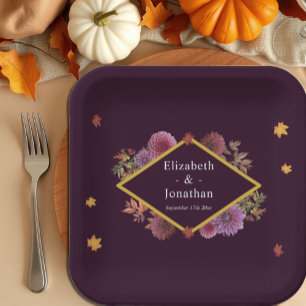 Romantic Autumn Dahlia Wedding Paper Plates