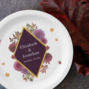Romantic Autumn Dahlia Wedding Paper Plates