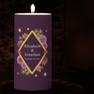 Romantic Autumn Dahlia Wedding Pillar Candle