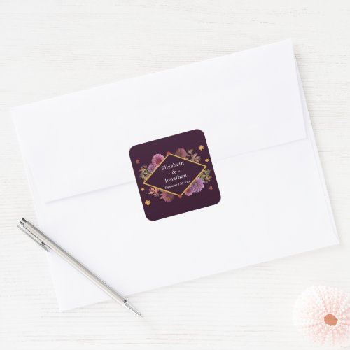 Romantic Autumn Dahlia Wedding Square Sticker