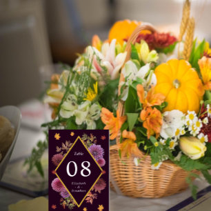 Romantic Autumn Dahlia Wedding Table Number