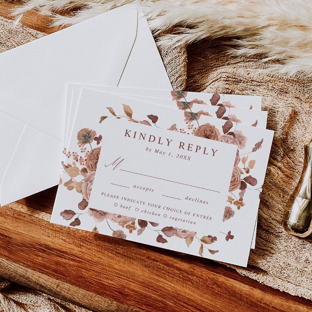 Romantic Autumn Floral Meal Choice Wedding RSVP Card (Creator Uploaded)