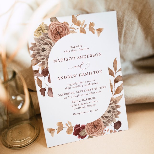 Romantic Autumn Floral Oval Frame Wedding Invitation (Creator Uploaded)