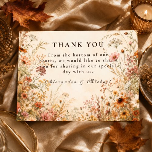 Romantic Autumn Floral Wedding Thank You Card