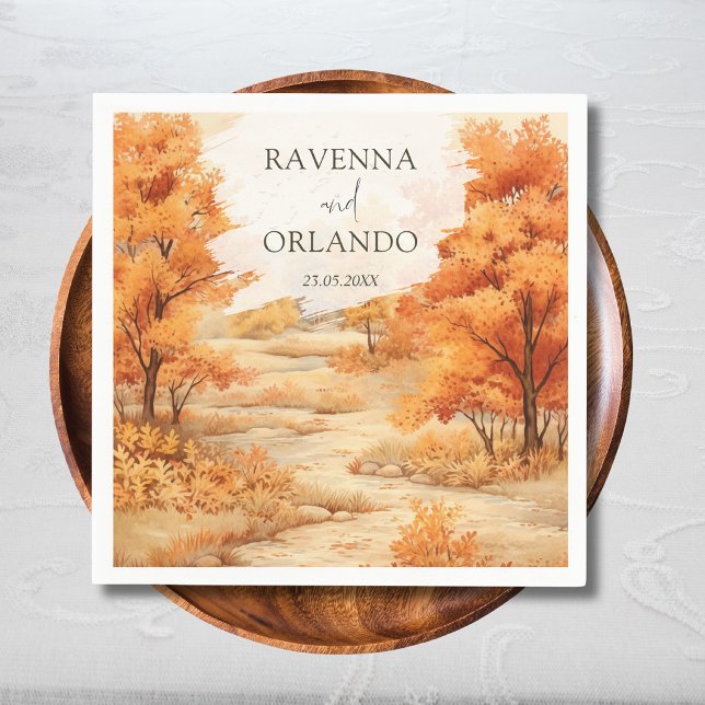 Romantic Autumn Forest Path Leaves Fall Wedding Napkins (Creator Uploaded)