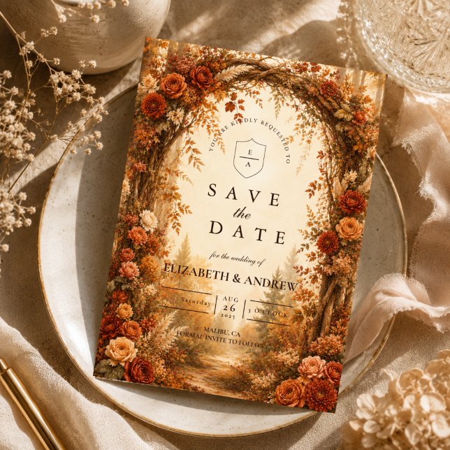 Romantic Autumn Forest Wedding Save The Date (Creator Uploaded)