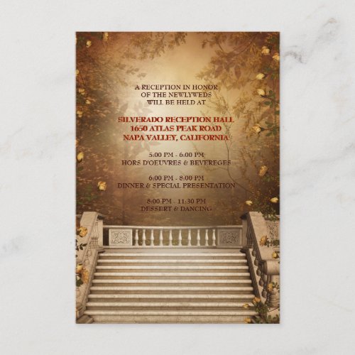 Romantic Autumn Leaves and Columns Reception Card Personalized Invitations