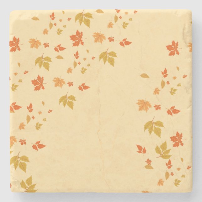 romantic Autumn Leaves ivory Stone Coaster (Front)