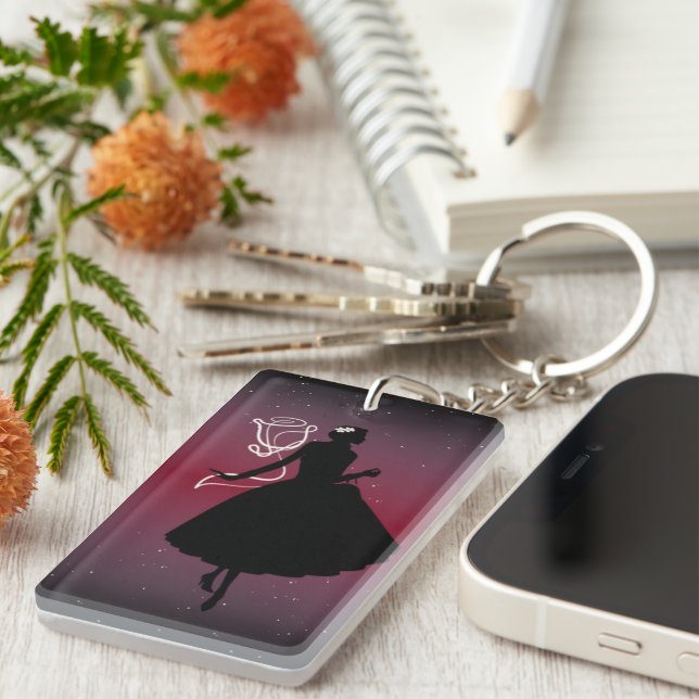 Romantic Ballerina & Rose Silhouette Acrylic– Keychain (Front Right)