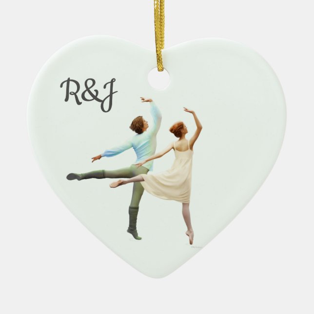 Romantic Ballet Dancers - Your Initials & Text Ceramic Ornament (Front)