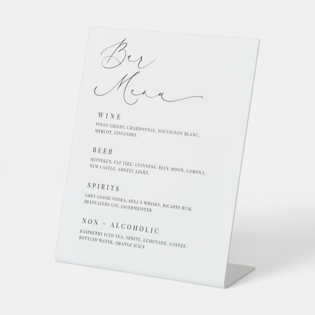 Romantic Bar Menu Wedding Acrylic Drink Table Sign (Front)
