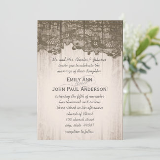 Romantic Barn Wood and Lace Elegant Wedding Invitation